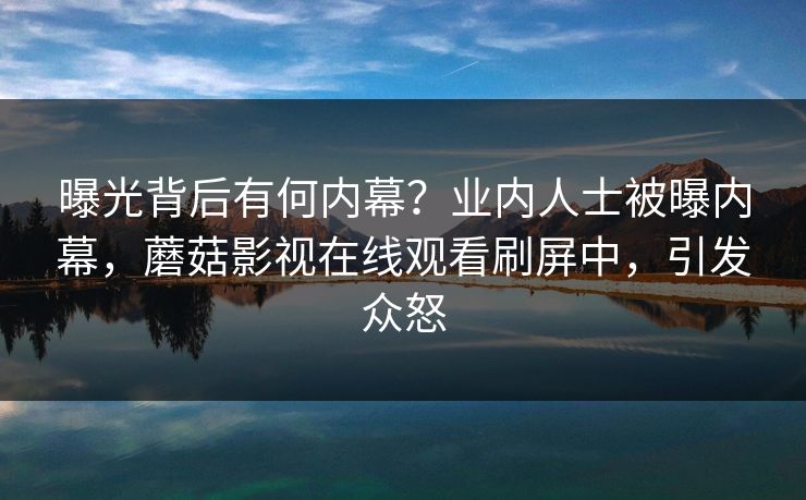 曝光背后有何内幕？业内人士被曝内幕，蘑菇影视在线观看刷屏中，引发众怒