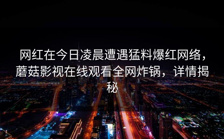 网红在今日凌晨遭遇猛料爆红网络，蘑菇影视在线观看全网炸锅，详情揭秘