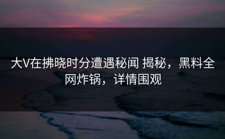 大V在拂晓时分遭遇秘闻 揭秘，黑料全网炸锅，详情围观
