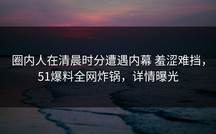 圈内人在清晨时分遭遇内幕 羞涩难挡,51爆料全网炸锅,详情曝光
